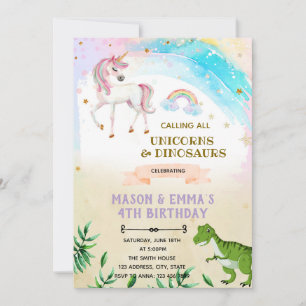 Invitación al cumpleaños conjunto de Dinosaur y un