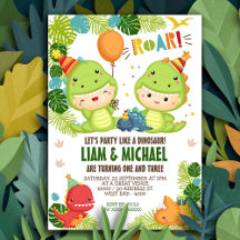 Invitación al cumpleaños conjunto de los dinosauri
