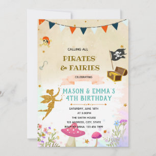Invitación al cumpleaños conjunto de piratas y had