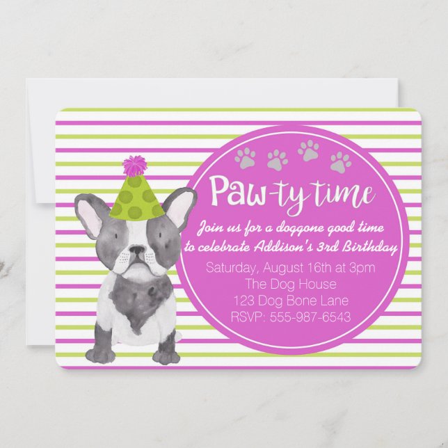 Invitación al cumpleaños de Adorable Chica Dog Pup (Anverso)