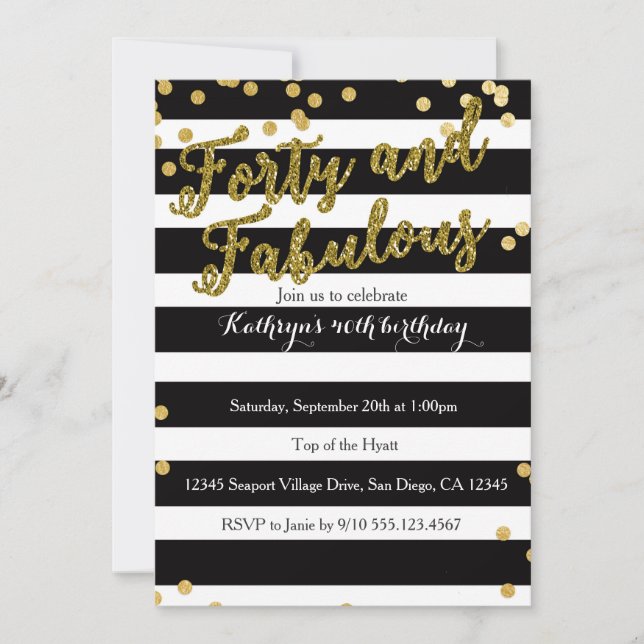 Invitación al cumpleaños de adultos 4o y Fabuloso (Anverso)