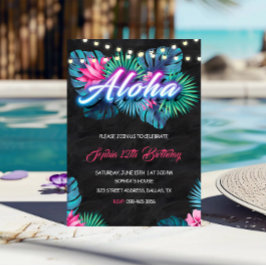 Invitación al cumpleaños de Aloha Tropical Neon