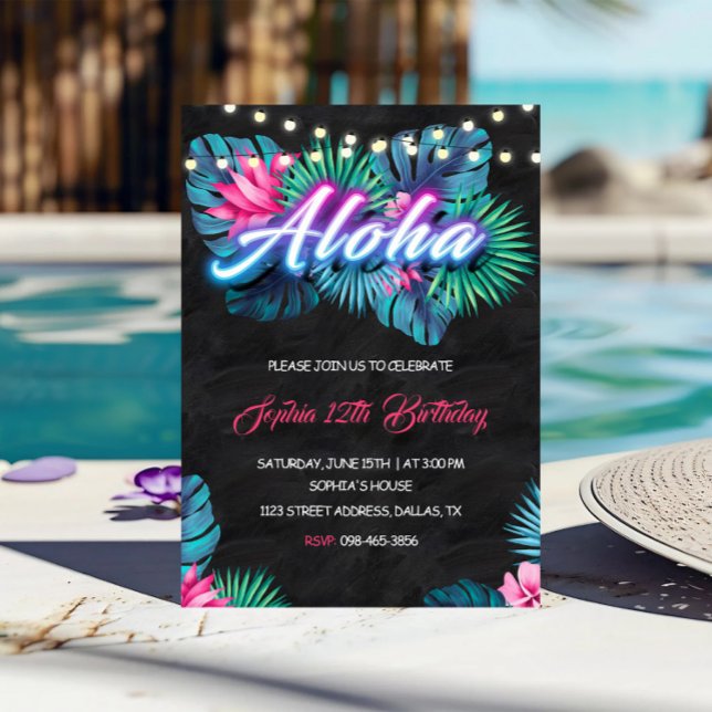 Invitación al cumpleaños de Aloha Tropical Neon (Subido por el creador)