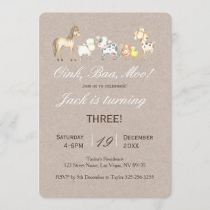 Invitación al cumpleaños de animales de granja
