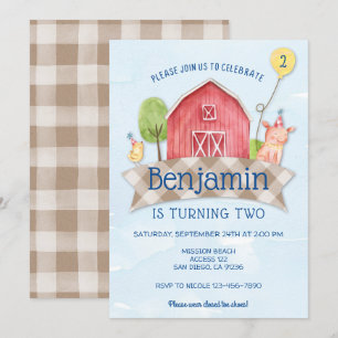 invitación al cumpleaños de animales de granja, AN