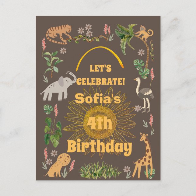 Invitación al cumpleaños de animales de la jungla (Anverso)