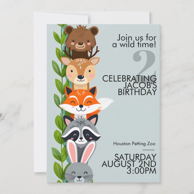Invitación al cumpleaños de animales en el zoológi (Anverso)