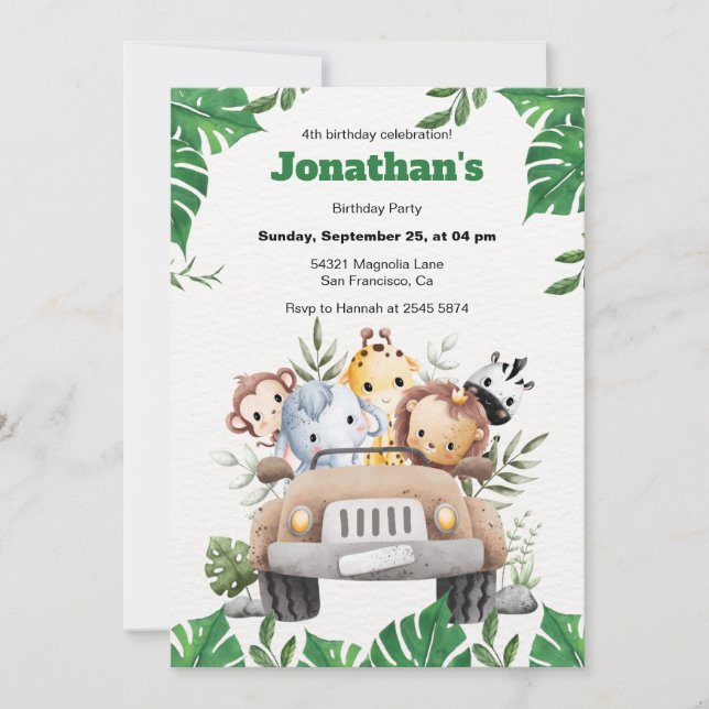 Invitación al cumpleaños de animales Minimalistas  (Anverso)