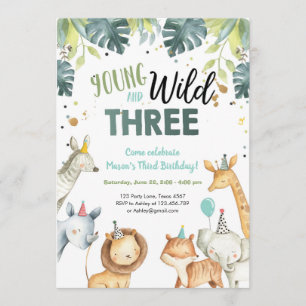 Invitación al cumpleaños de animales salvajes y tr