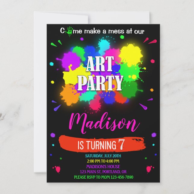Invitación al cumpleaños de arte fiesta de artesan (Anverso)