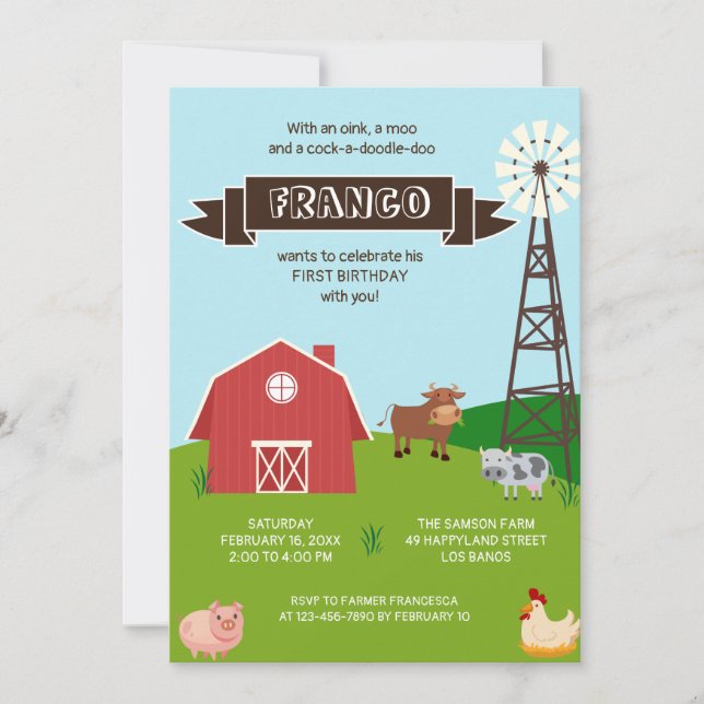 Invitación al cumpleaños de Barnhouse Animals (Anverso)