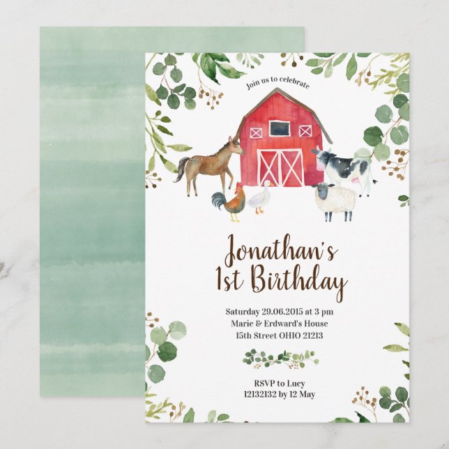 Invitación al cumpleaños de Barnyard (Anverso / Reverso)