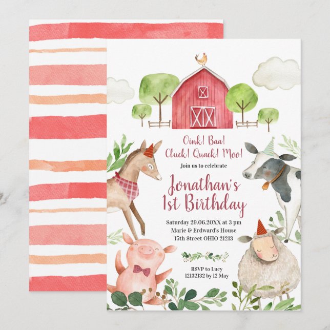 Invitación al cumpleaños de Barnyard (Anverso / Reverso)