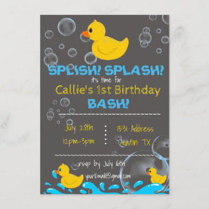 Invitación al cumpleaños de Bath Time Rubber Ducky