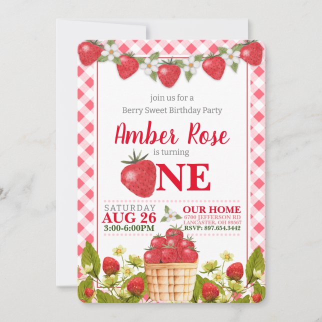 Invitación al cumpleaños de Berry Sweet Strawberry (Anverso)