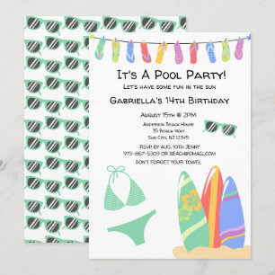 Invitación al cumpleaños de Bikini de Fiesta de ch