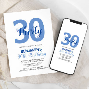 Invitación al cumpleaños de Blue Any Age Monograma
