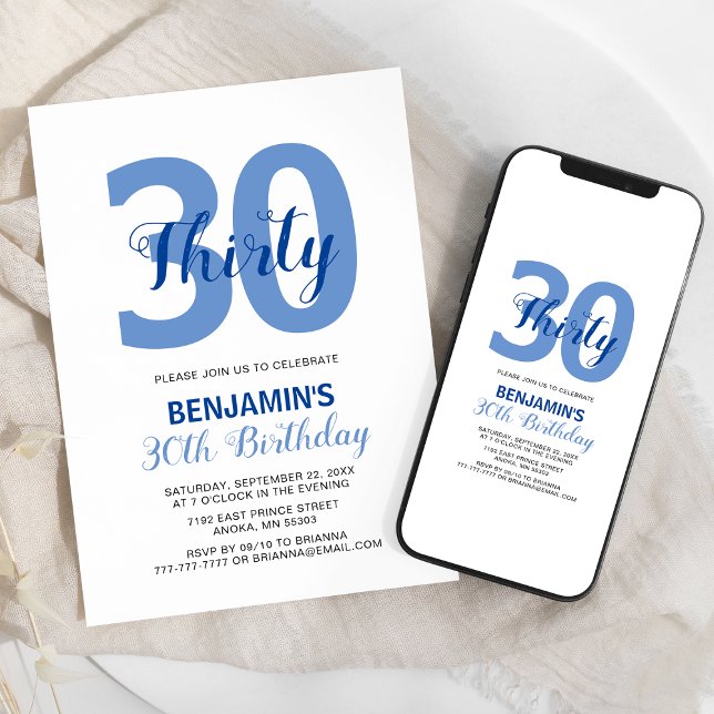 Invitación al cumpleaños de Blue Any Age Monograma (Subido por el creador)