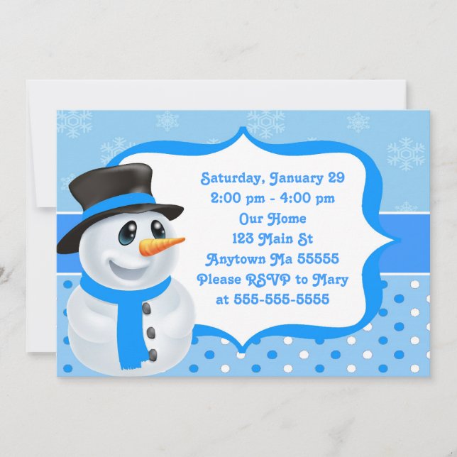 Invitación al cumpleaños de Blue Boy Snowman (Anverso)