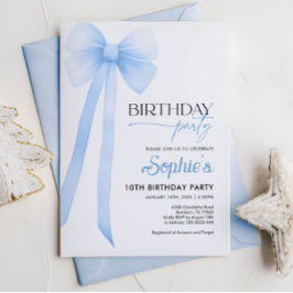 Invitación al cumpleaños de Blue Coquette Bow