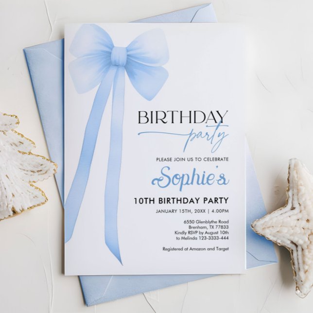 Invitación al cumpleaños de Blue Coquette Bow (Subido por el creador)