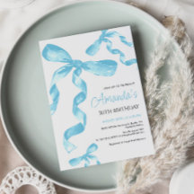 Invitación al cumpleaños de Blue Coquette Bow