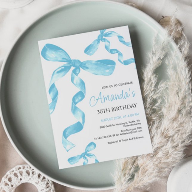 Invitación al cumpleaños de Blue Coquette Bow (Subido por el creador)