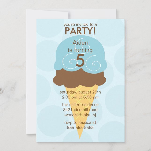 Invitación al cumpleaños de Blue Ice Cream Cone (Anverso)