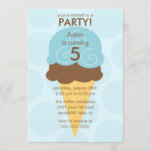 Invitación al cumpleaños de Blue Ice Cream Cone