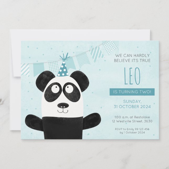 Invitación al cumpleaños de Blue Panda (Anverso)