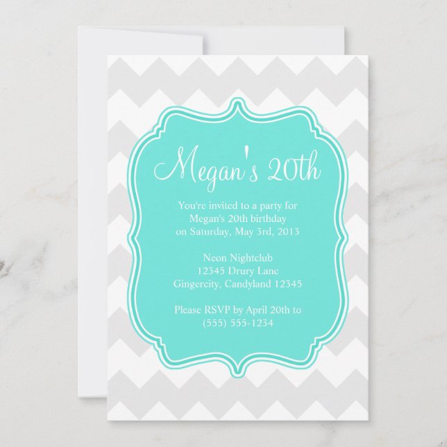 Invitación al cumpleaños de Blue Quatrefoil Chevro (Anverso)