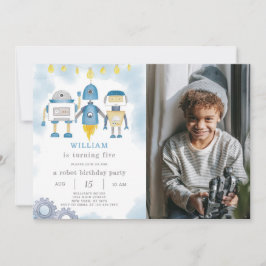 Invitación al cumpleaños de Blue Robot con foto
