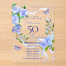 Invitación al cumpleaños de Blue Rosa Ribbon