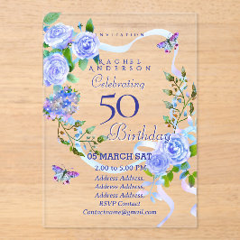 Invitación al cumpleaños de Blue Rosa Ribbon