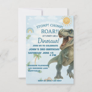 Invitación al cumpleaños de Blue T-Rex Dinosaur