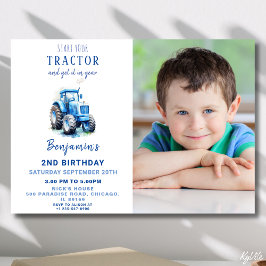 Invitación al cumpleaños de Blue Tractor con foto