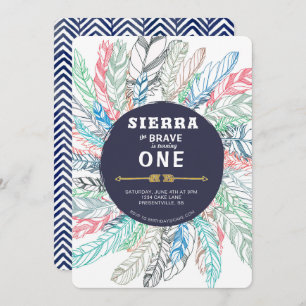 Invitación al cumpleaños de Boho Brave Feather