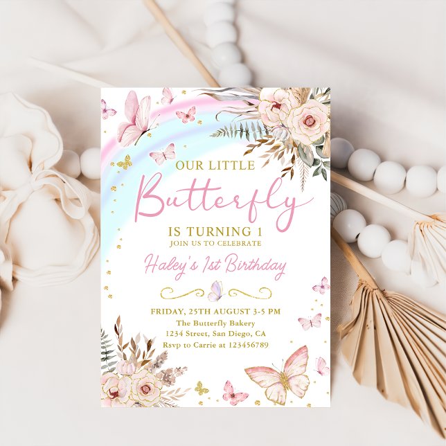 Invitación al cumpleaños de Boho Floral Butterfly  (Subido por el creador)