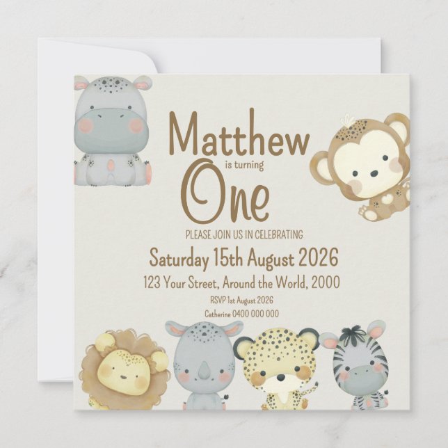 Invitación al cumpleaños de Boho Safari (Anverso)