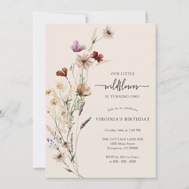 Invitación al cumpleaños de Boho Wildflower (Anverso)