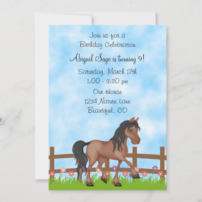 Invitación al cumpleaños de bonito Bay Horse and F (Anverso)