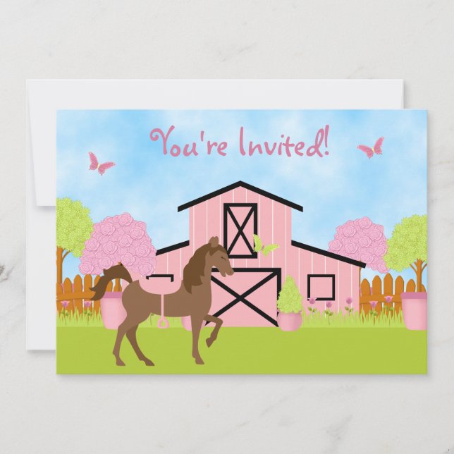 Invitación al cumpleaños de bonito Brown Horse y F (Anverso)