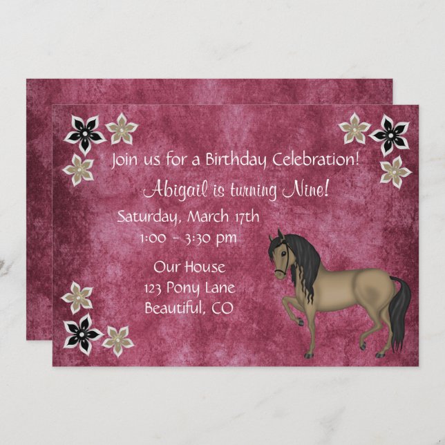 Invitación al cumpleaños de bonito Brown Horse y F (Anverso / Reverso)