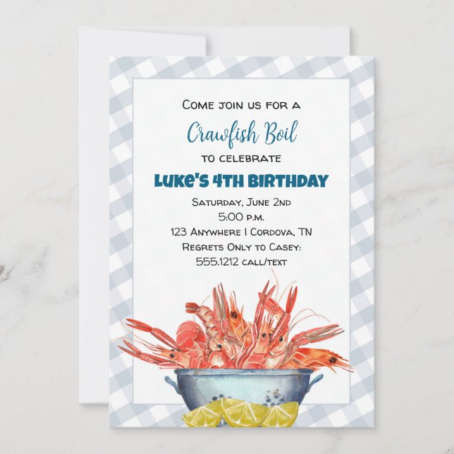 Invitación al cumpleaños de Boy Crawfish Boil (Anverso)