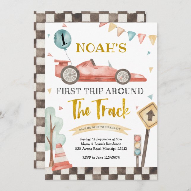 Invitación al cumpleaños de Boy First Carreras (Anverso / Reverso)