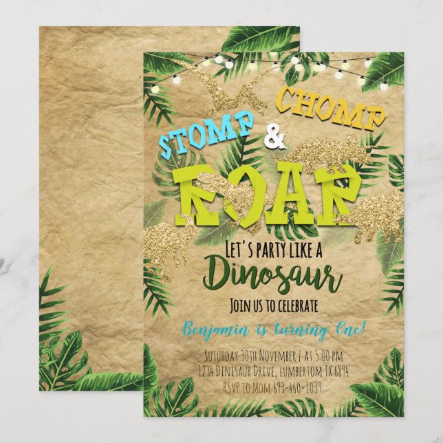 Invitación al cumpleaños de Boy Safari Dinosaur (Anverso / Reverso)