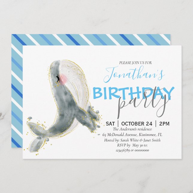Invitación al cumpleaños de Boy Whale (Anverso / Reverso)