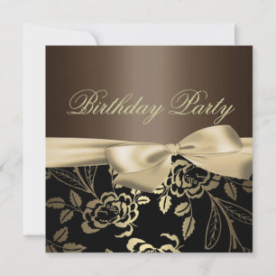 Invitación al cumpleaños de Brown & Gold Rosa Leaf