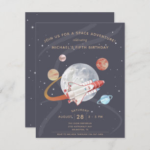 Invitación al cumpleaños de Budget Space Adventure