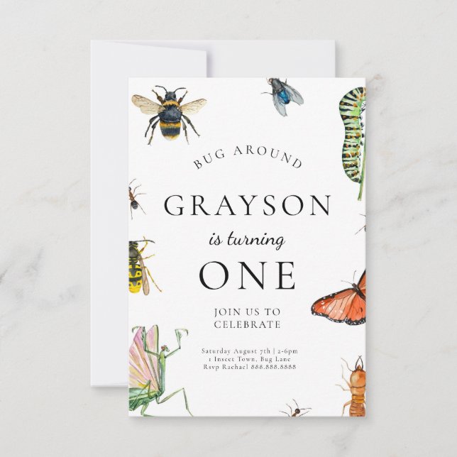 Invitación al cumpleaños de Bug para niños (Anverso)